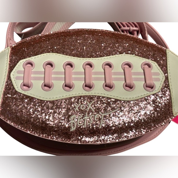 NWT•Betsey Johnson Blush Pink Glitter Kitschy Football🏈bag - Picture 3 of 10